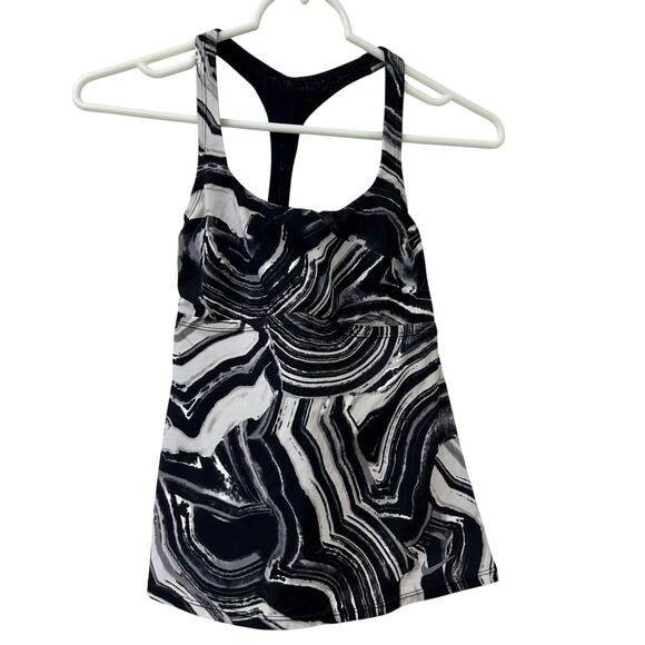 Nike Womens Sz Small Black & White Marble Tankini Swimsuit Top Cutout Padded - Picture 1 of 6